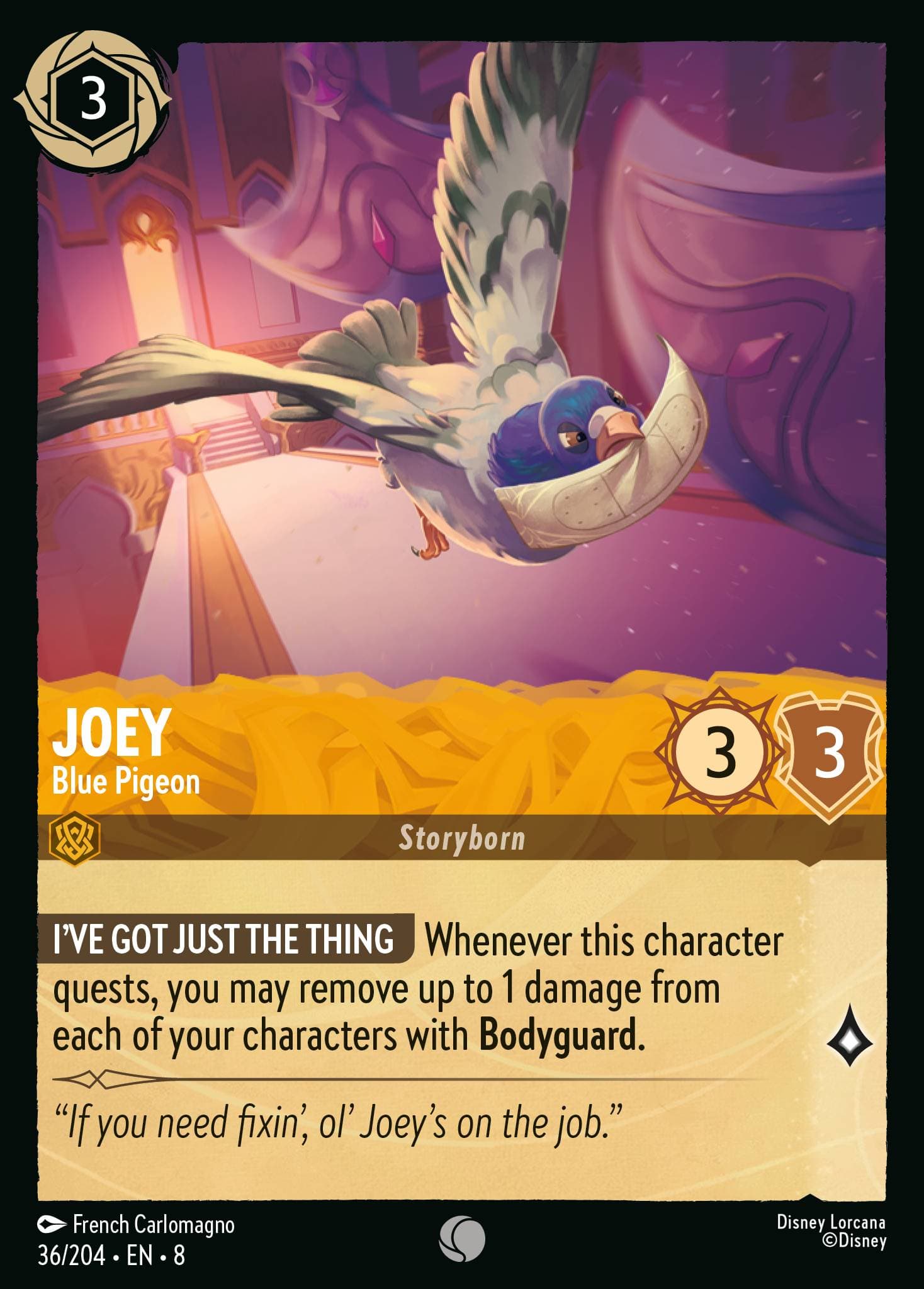 Joey - Blue Pigeon — Reign of Jafar Disney Lorcana card by French Carlomagno