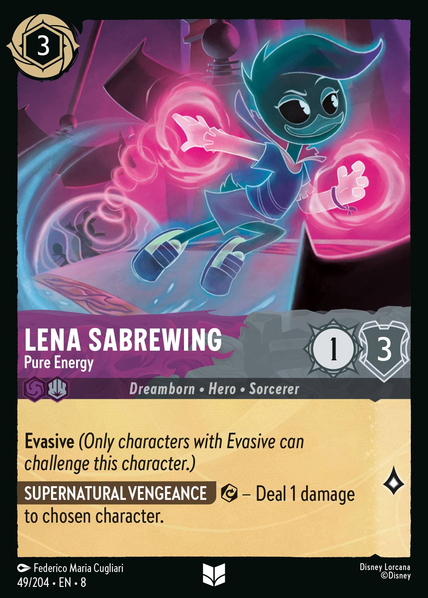 Lena Sabrewing - Pure Energy — Reign of Jafar Disney Lorcana card by Federico Maria Cugliari