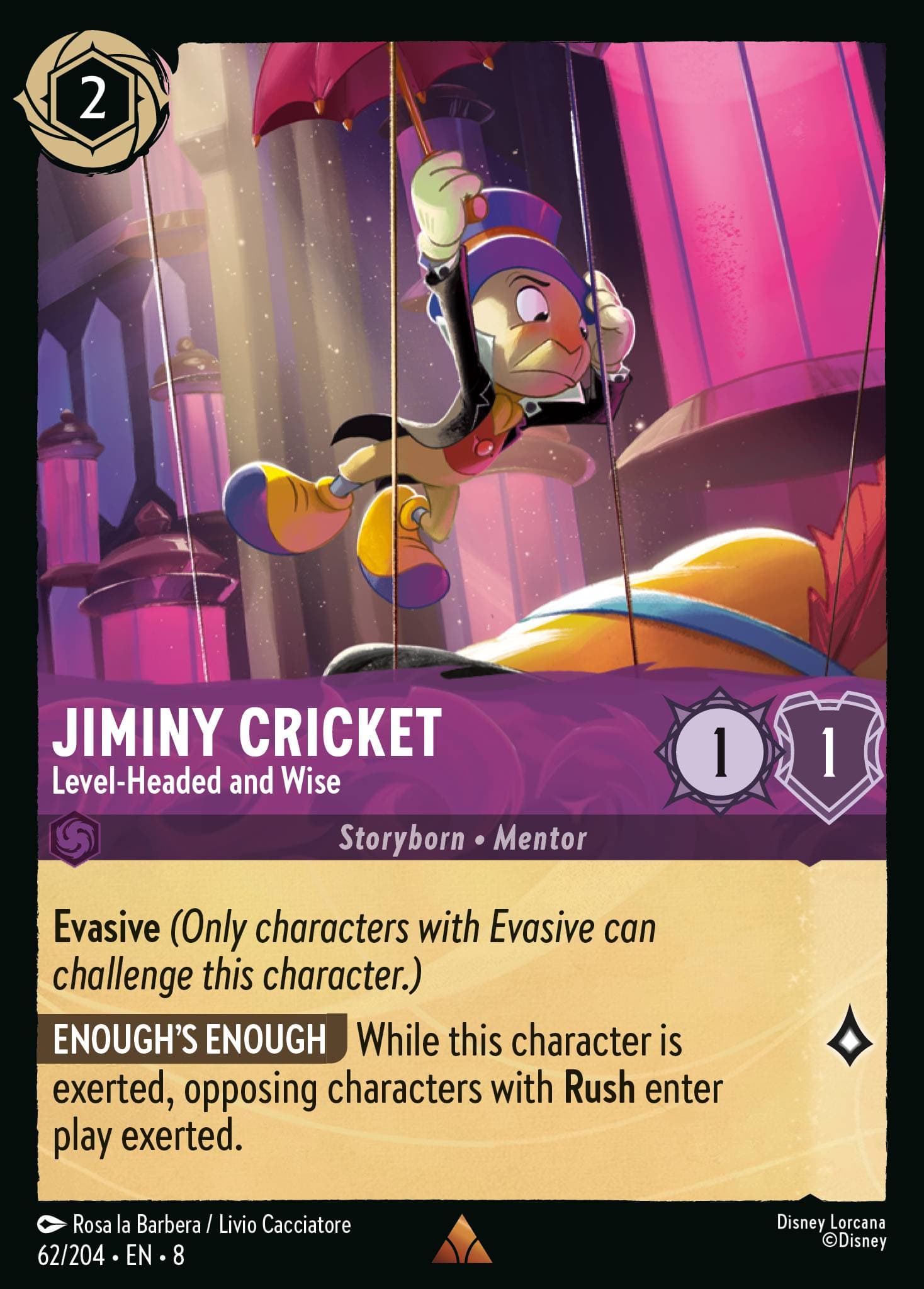 Jiminy Cricket - Level-Headed and Wise — Reign of Jafar Disney Lorcana card by Rosa la Barbera / Livio Cacciatore