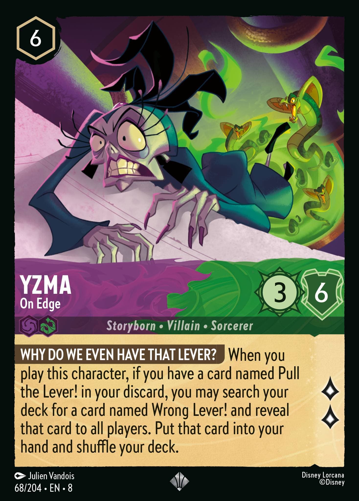 Yzma - On Edge — Reign of Jafar Disney Lorcana card by Julien Vandois
