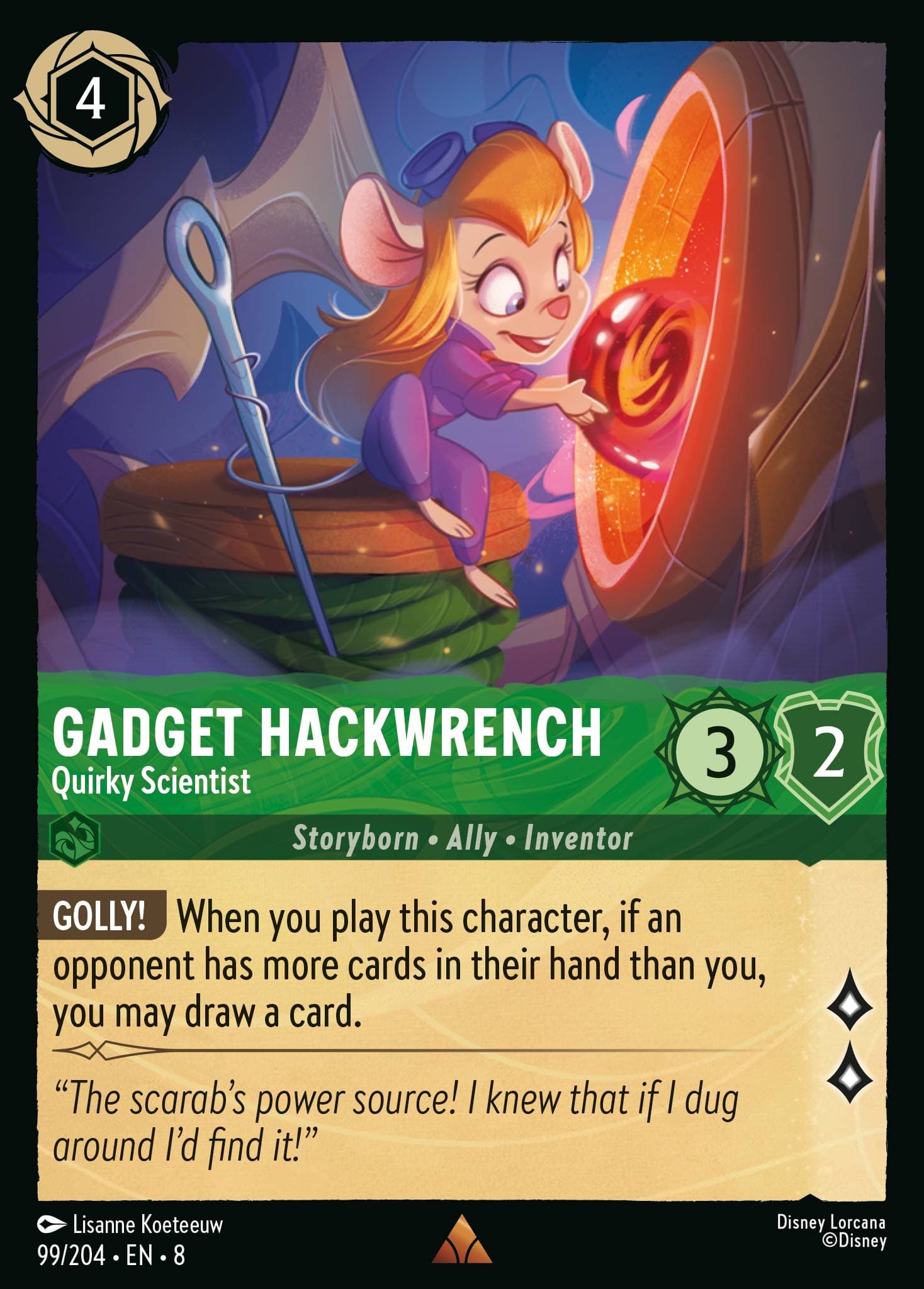 Gadget Hackwrench - Quirky Scientist — Reign of Jafar Disney Lorcana card by Lisanne Koeteeuw