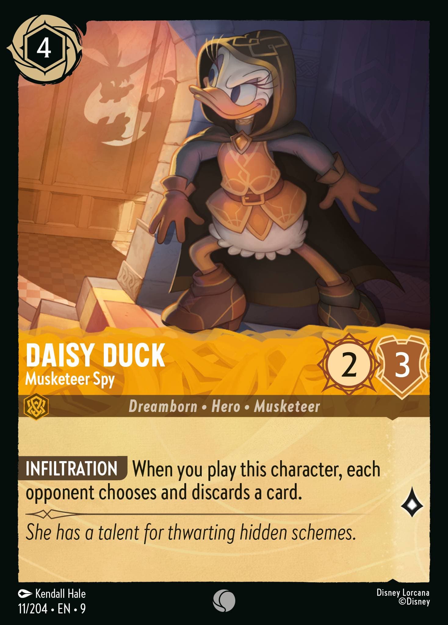 Daisy Duck - Musketeer Spy — Fabled Disney Lorcana card by Kendall Hale