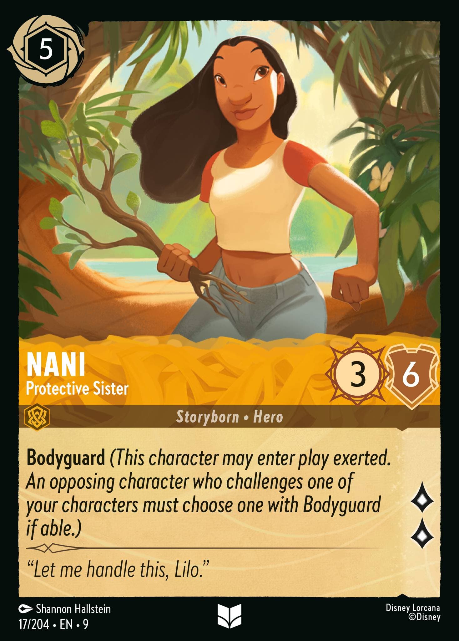 Nani - Protective Sister — Fabled Disney Lorcana card by Shannon Hallstein