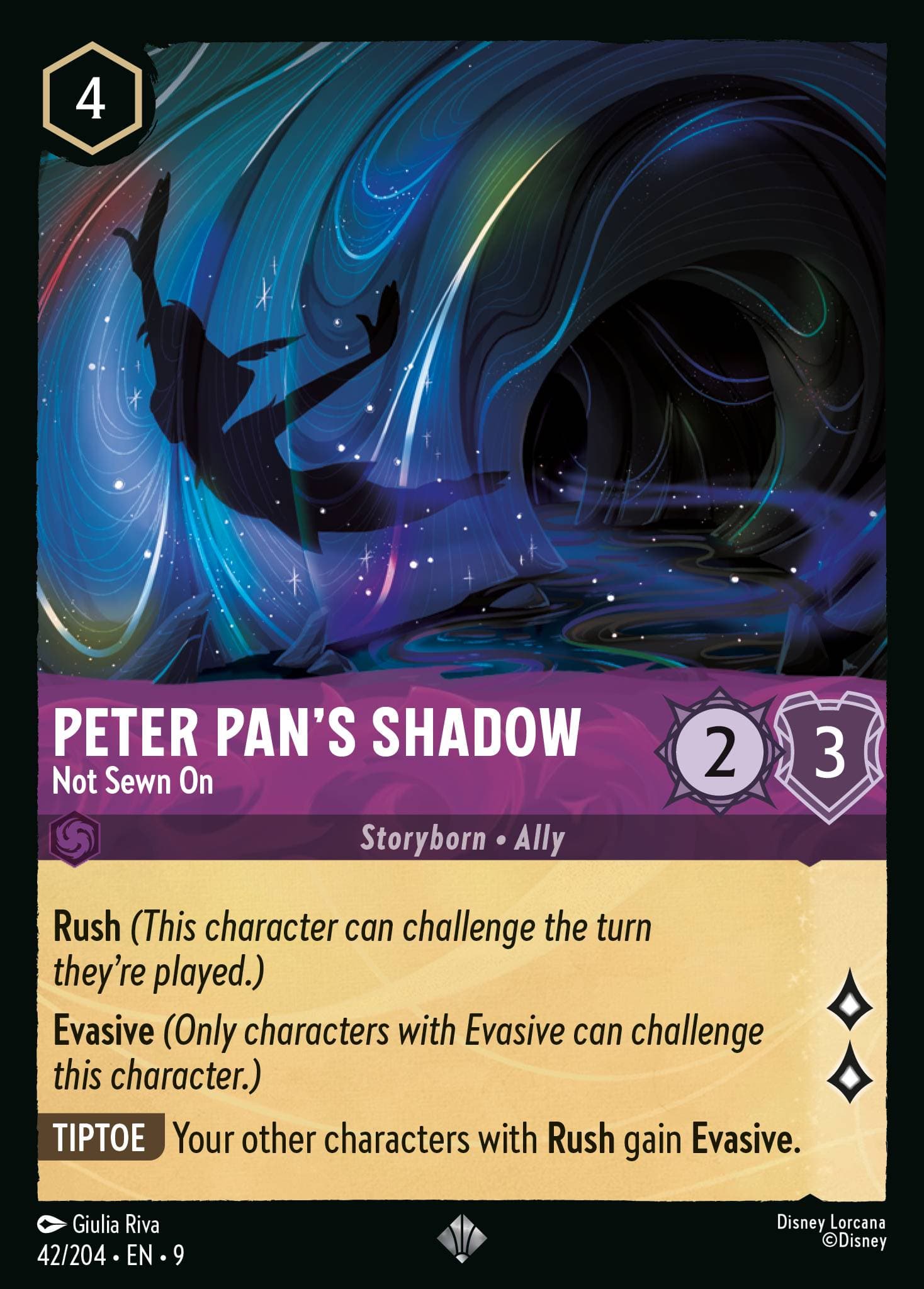Peter Pan's Shadow - Not Sewn On — Fabled Disney Lorcana card by Giulia Riva
