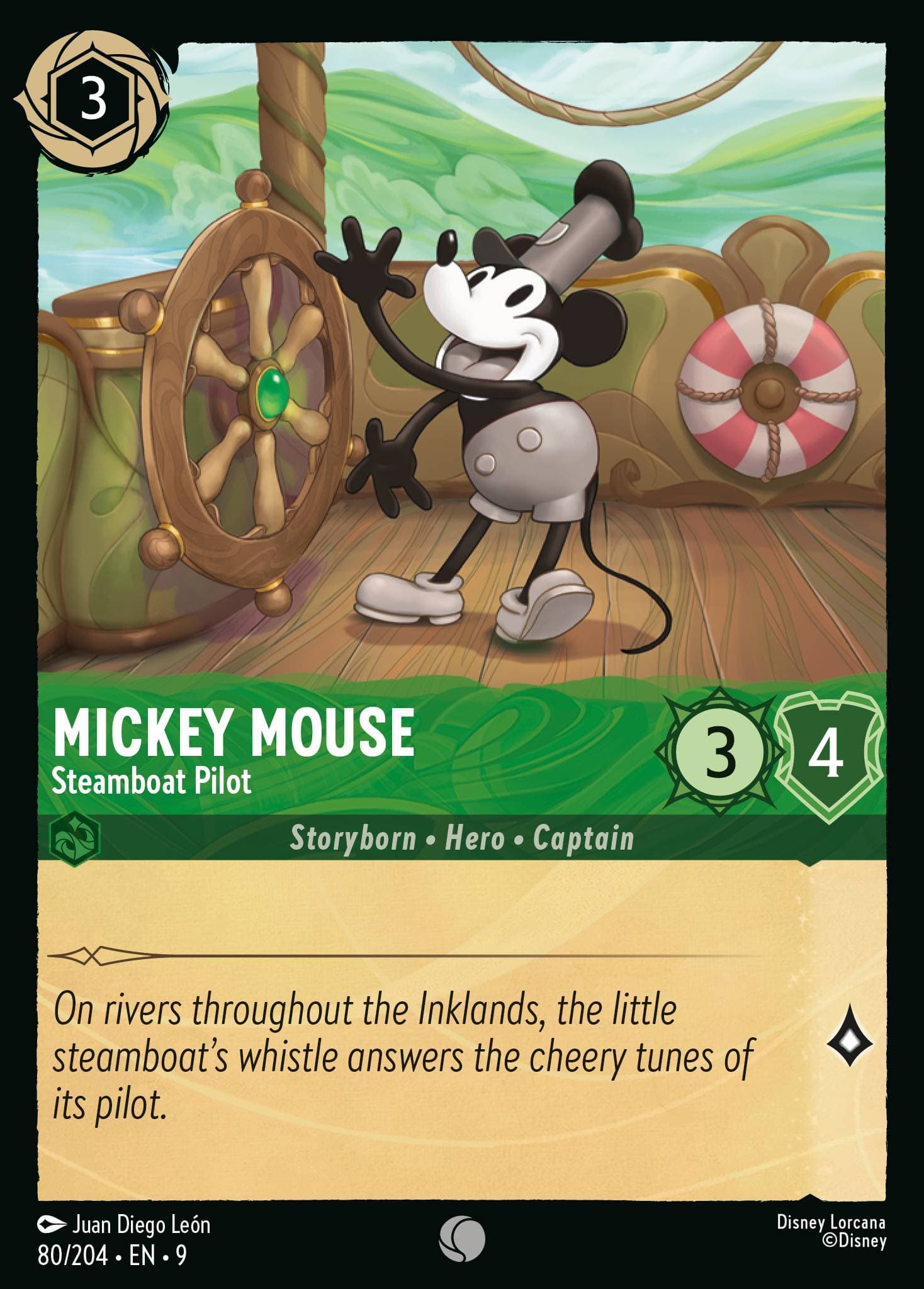 Mickey Mouse - Steamboat Pilot — Fabled Disney Lorcana card by Juan Diego Le?n