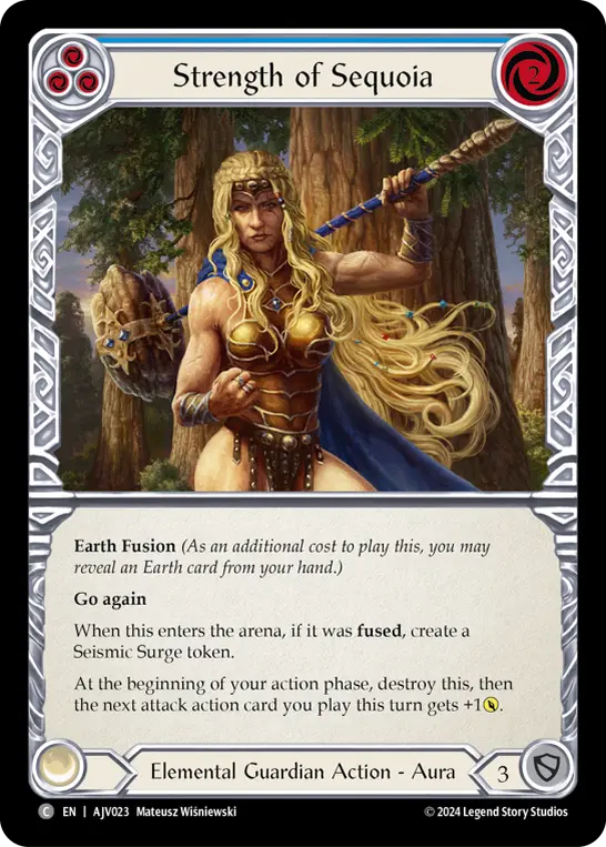Strength of Sequoia (Blue) — Armory Deck: Jarl Vetreidi Flesh and Blood card by Mateusz Wisniewski