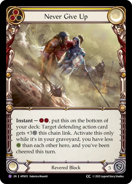 Never Give Up — Armory Deck: Pleiades Flesh and Blood card by Federico Musetti