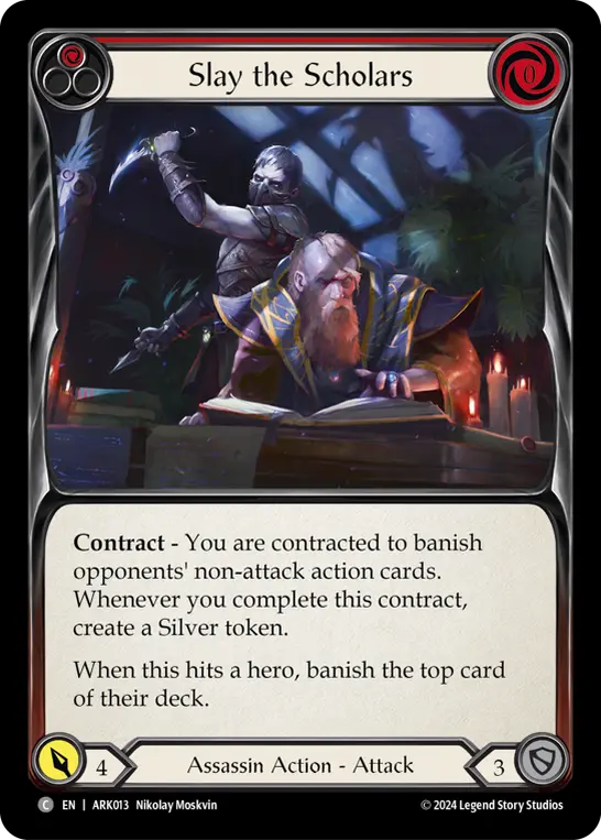 Slay the Scholars (Red) — Blitz Deck: The Hunted - Arakni Flesh and Blood card by Nikolay Moskvin
