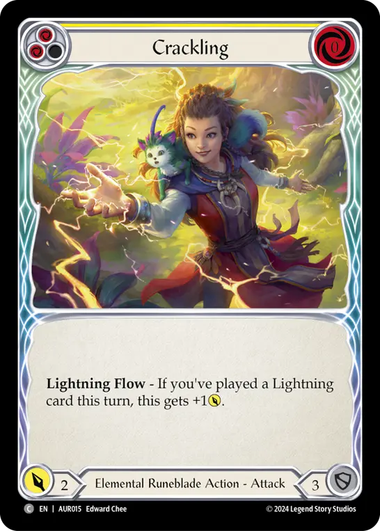 Crackling (Yellow) — 1st Strike Flesh and Blood card by Edward Chee