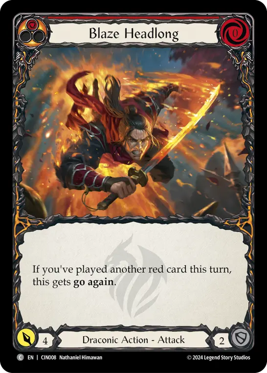 Blaze Headlong (Red) — Blitz Deck: The Hunted - Cindra Flesh and Blood card by Nathaniel Himawan