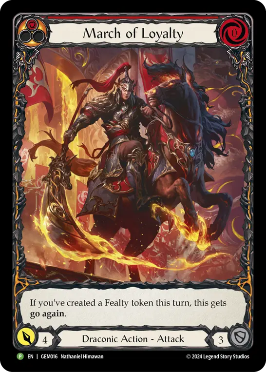 March of Loyalty (Red) — GEM Pack 1 Flesh and Blood card by Nathaniel Himawan