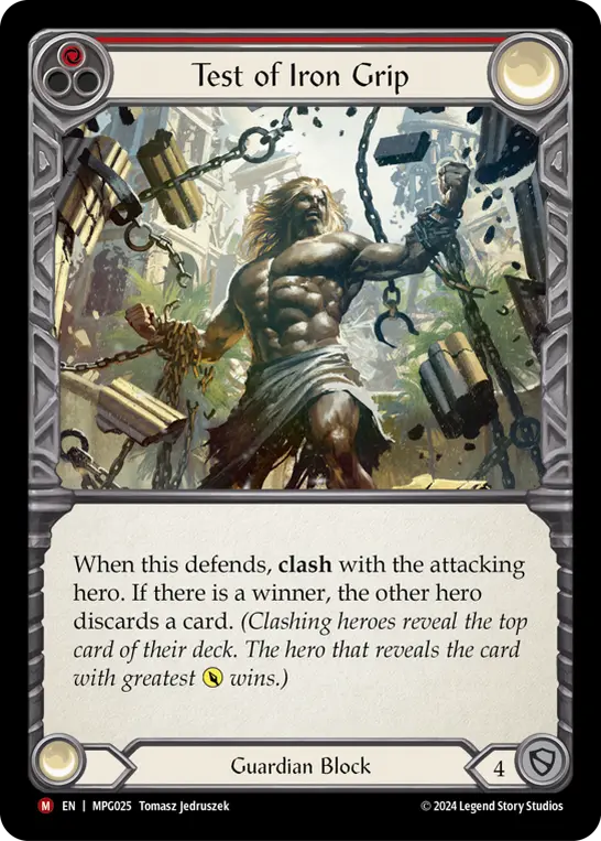 Test of Iron Grip — Mastery Pack Guardian Flesh and Blood card by Tomasz Jedruszek