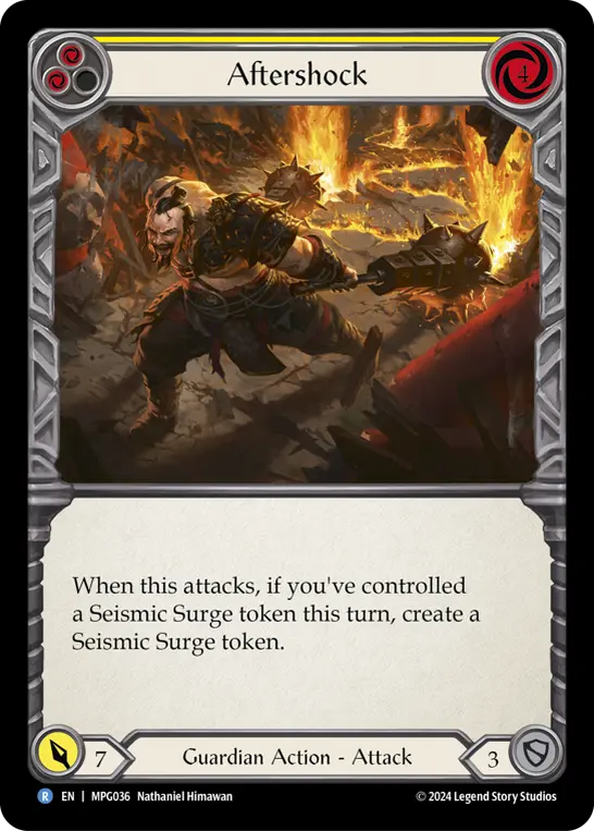 Aftershock (Yellow) — Mastery Pack Guardian Flesh and Blood card by Nathaniel Himawan