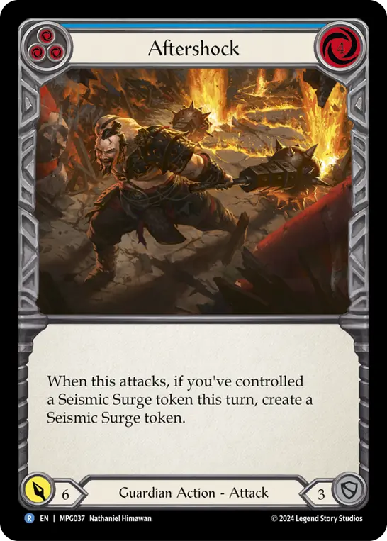 Aftershock (Blue) — Mastery Pack Guardian Flesh and Blood card by Nathaniel Himawan