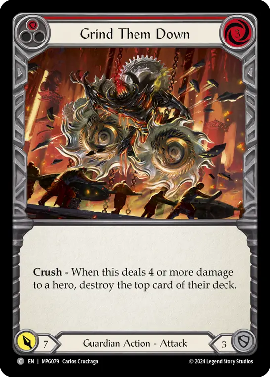 Grind Them Down (Red) — Mastery Pack Guardian Flesh and Blood card by Carlos Cruchaga