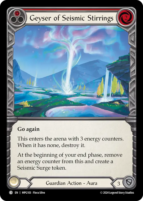 Geyser of Seismic Stirrings (Red) — Mastery Pack Guardian Flesh and Blood card by Flora Silve