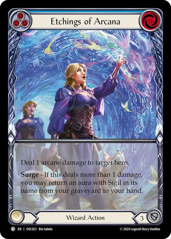 Etchings of Arcana (Blue) — Blitz Deck: Rosetta - Oscilio Flesh and Blood card by Rio Sabda