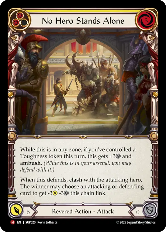 No Hero Stands Alone — Super Slam Flesh and Blood card by Kevin Sidharta
