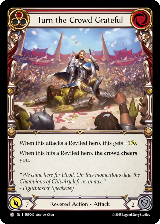 Turn the Crowd Grateful (Red) — Super Slam Flesh and Blood card by Andrew Chou