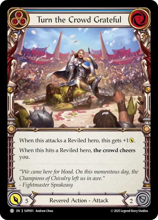 Turn the Crowd Grateful (Blue) — Super Slam Flesh and Blood card by Andrew Chou