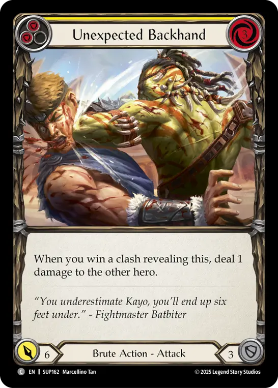 Unexpected Backhand (Yellow) — Super Slam Flesh and Blood card by Marcellino Tan