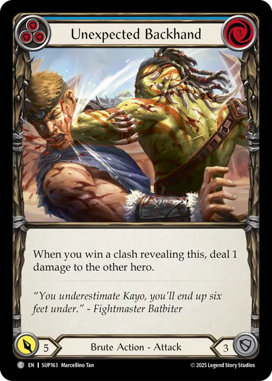 Unexpected Backhand (Blue) — Super Slam Flesh and Blood card by Marcellino Tan