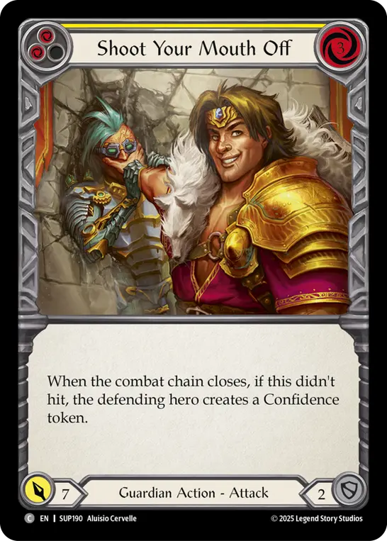 Shoot Your Mouth Off (Yellow) — Super Slam Flesh and Blood card by Aluísio Cervelle