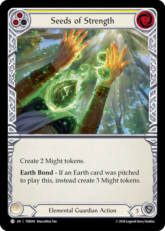 Seeds of Strength (Yellow) — 1st Strike Flesh and Blood card by Marcellino Tan
