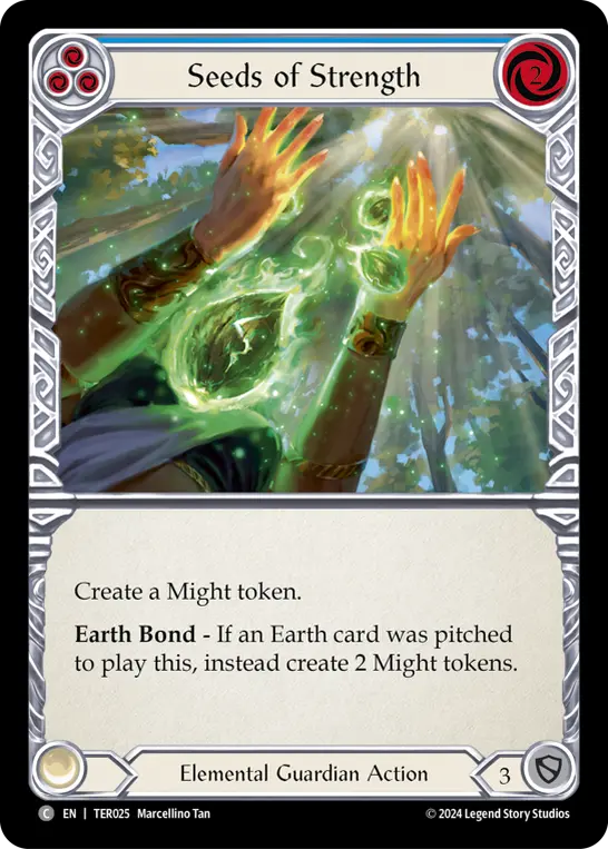 Seeds of Strength (Blue) — 1st Strike Flesh and Blood card by Marcellino Tan