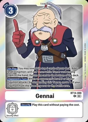 Gennai — Blast Ace Digimon Card Game card by Akiyoshi Hongo, Toei Animation, BANDAI MADE IN JAPAN