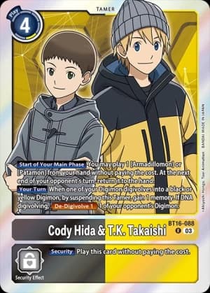 Cody Hida & T.K. Takaishi — Beginning Observer Digimon Card Game card by Akiyoshi Hongō, Toei Animation, BANDAI MADE IN JAPAN