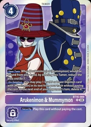Arukenimon & Mummymon — Beginning Observer Digimon Card Game card by Akiyoshi Hongo, Toei Animation, BANDAI MADE IN JAPAN