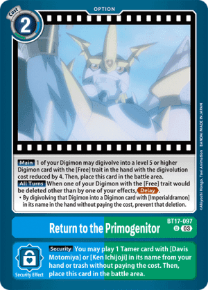 Return to the Primogenitor — Secret Crisis Pre-Release Cards Digimon Card Game card by Akiyoshi Honga, Toei Animation