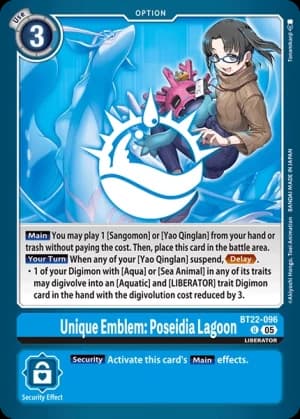 Unique Emblem: Poseidia Lagoon — Cyber Eden Release Event Cards Digimon Card Game card by Akiyoshi Hongo, Toei Animation, BANDAI MADE IN JAPAN