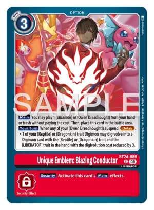 Unique Emblem: Blazing Conductor — Time Stranger Release Event Cards Digimon Card Game card by Akiyoshi Hongo, Toei Animation