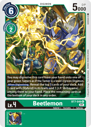Beetlemon — Next Adventure Digimon Card Game card by Akiyoshi Hongō, Toei Animation, BANDAI MADE IN JAPAN