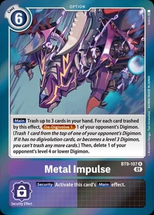 Metal Impulse — X Record Digimon Card Game card by Akiyoshi Hongo, Toei Animation, BANDAI MADE IN JAPAN
