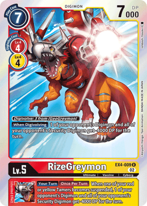 RizeGreymon — Across Time Pre-Release Cards Digimon Card Game card by Akiyoshi Hongo, Toei Animation