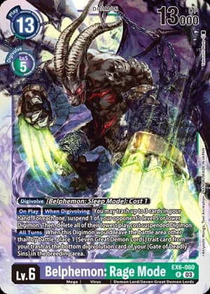 Belphemon: Rage Mode — Infernal Ascension Digimon Card Game card by Akiyoshi Hongo, Toei Animation, BANDAI MADE IN JAPAN