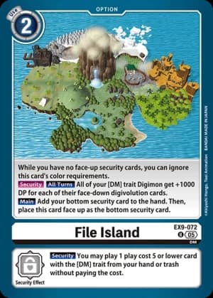 File Island — Versus Monsters Digimon Card Game card by Akiyoshi Hongo, Toei Animation, BANDAI MADE IN JAPAN