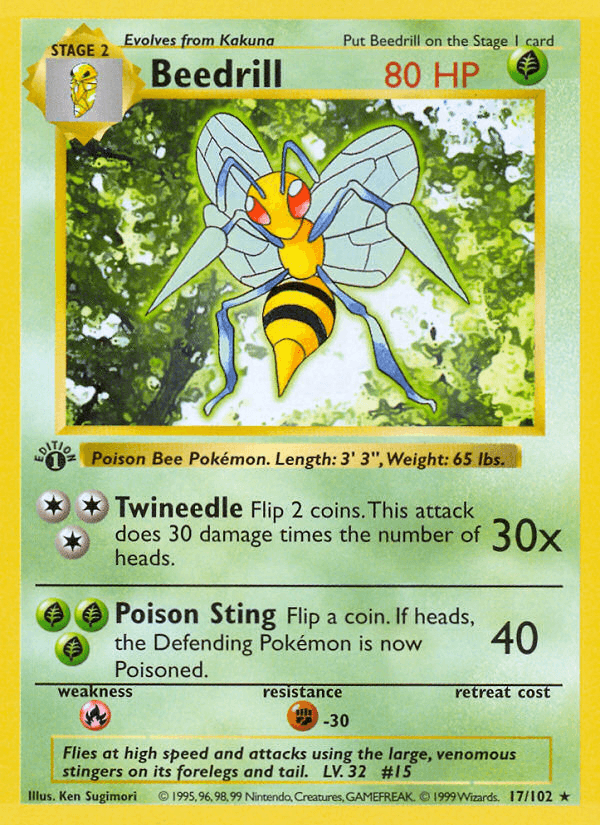 Beedrill — Base Set (Shadowless) Pokémon TCG card by Ken Sugimori