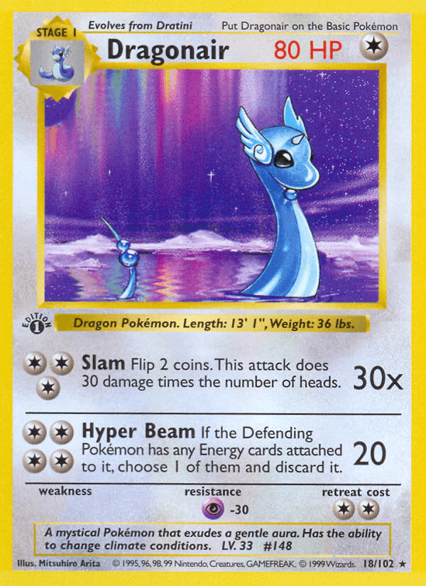 Dragonair — Base Set (Shadowless) Pokémon TCG card by Mitsuhiro Arita