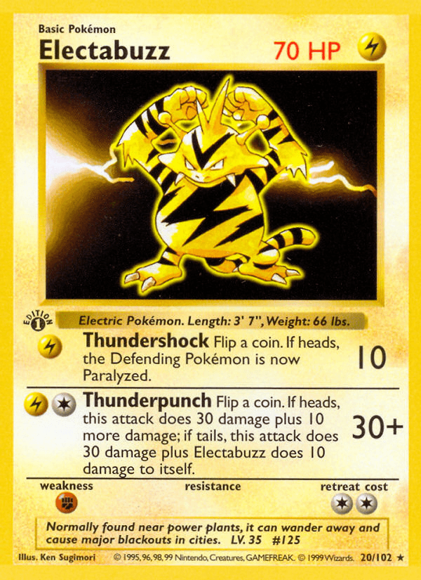 Electabuzz — Base Set (Shadowless) Pokémon TCG card by Ken Sugimori