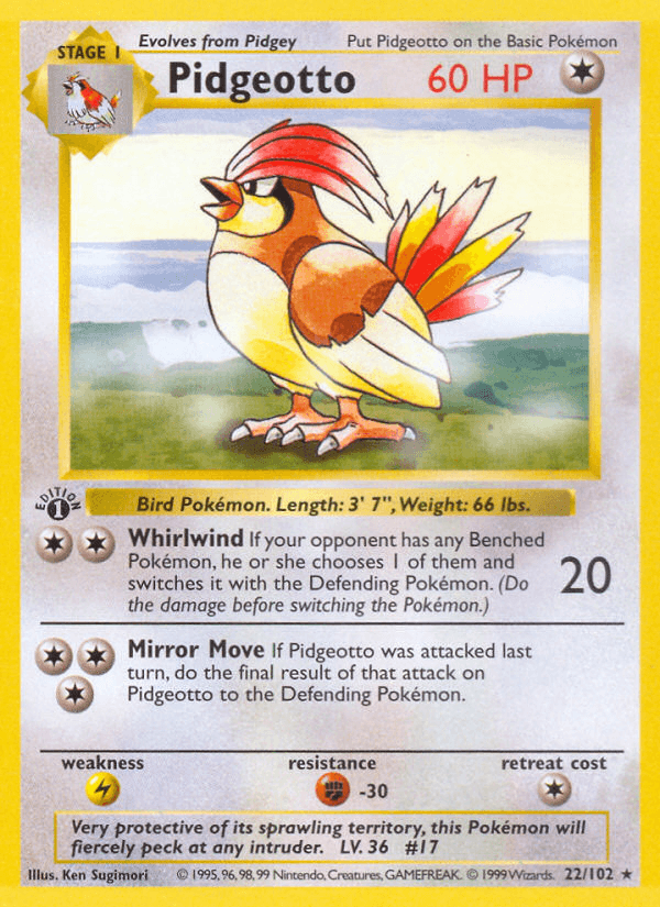 Pidgeotto — Base Set (Shadowless) Pokémon TCG card by Ken Sugimori