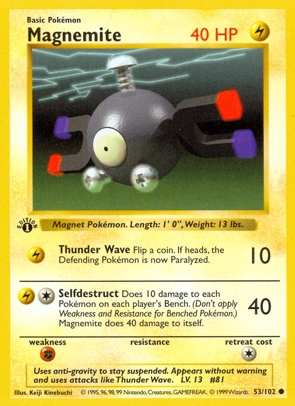 Magnemite — Base Set (Shadowless) Pokémon TCG card by Keiji Kinebuchi