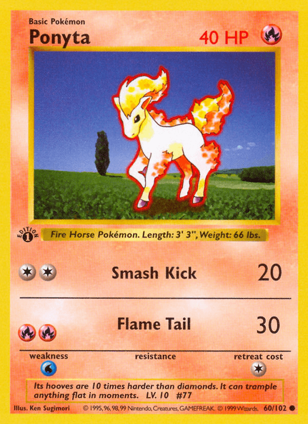 Ponyta — Base Set (Shadowless) Pokémon TCG card by Ken Sugimori