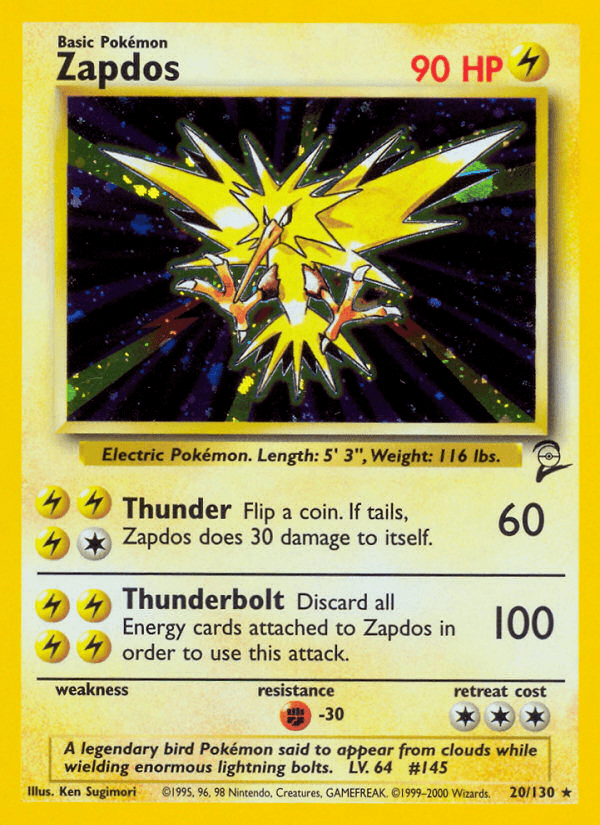 Zapdos — Base Set 2 Pokémon TCG card by Ken Sugimori