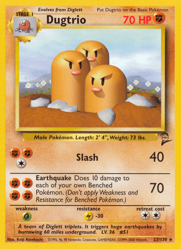 Dugtrio — Base Set 2 Pokémon TCG card by Keiji Kinebuchi