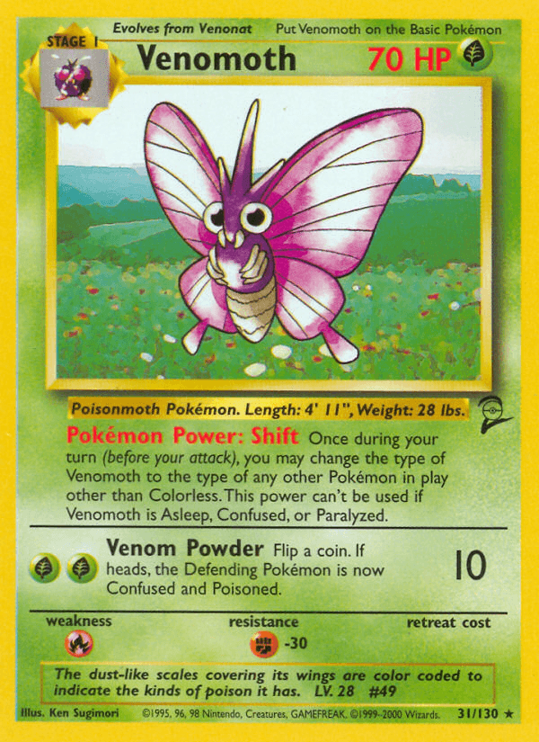 Venomoth — Base Set 2 Pokémon TCG card by Ken Sugimori