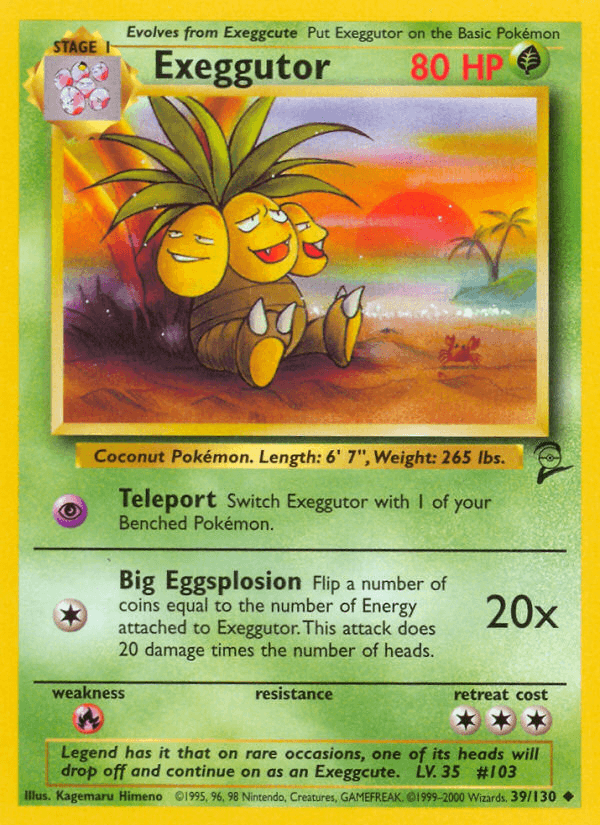Exeggutor — Base Set 2 Pokémon TCG card by Kagemaru Himeno